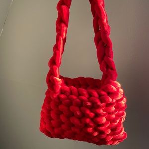 Red handmade crochet bag
